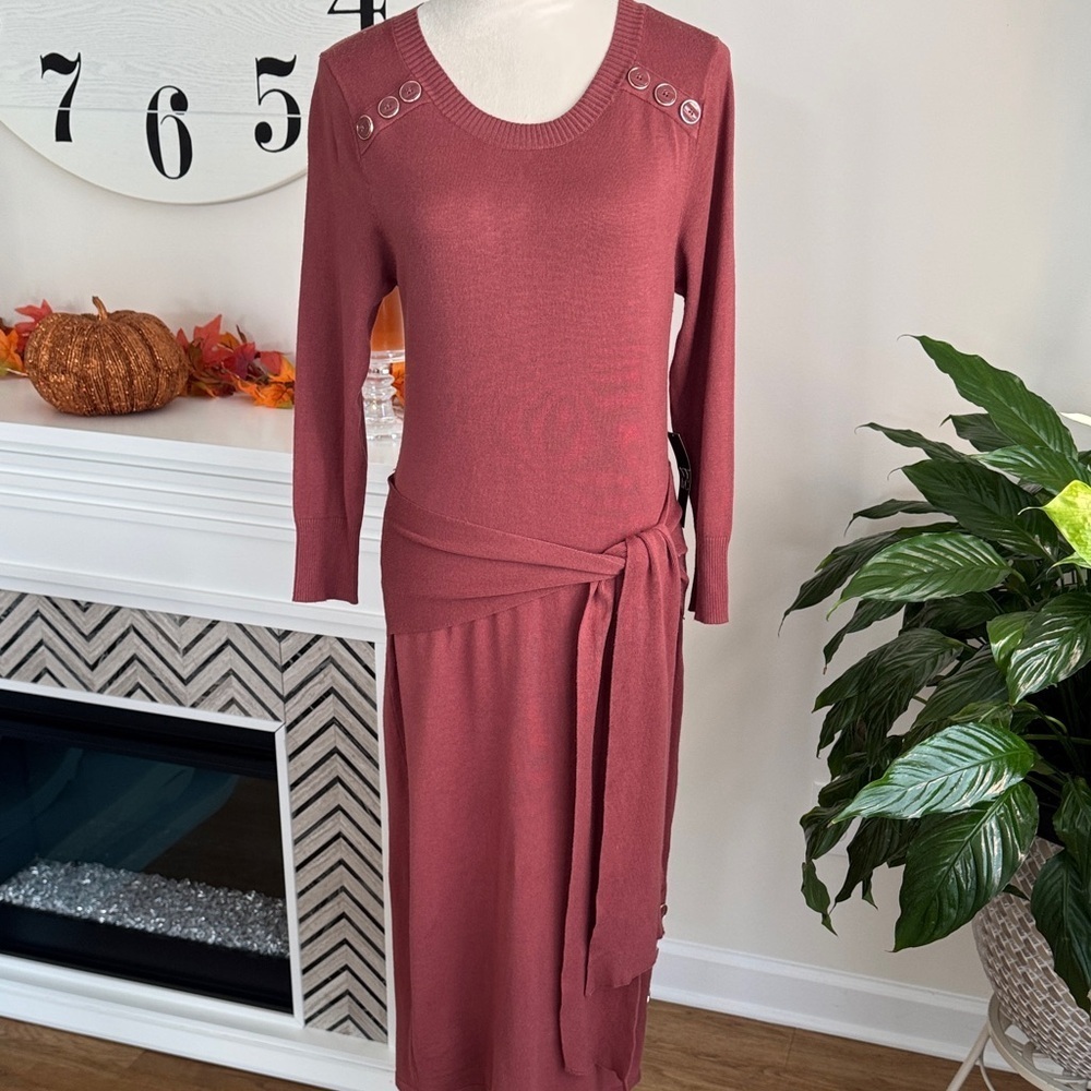 New York & Company Mauve Long Sleeve Sweater Dress
